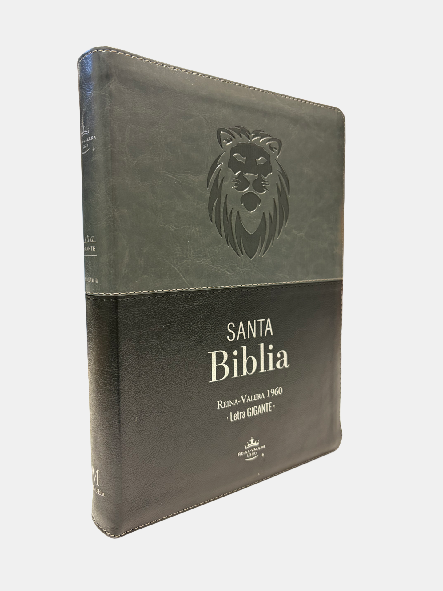 Biblia con Cierre Letra Gigante 15 puntos RV1960, imit piel negro y gris león con índice