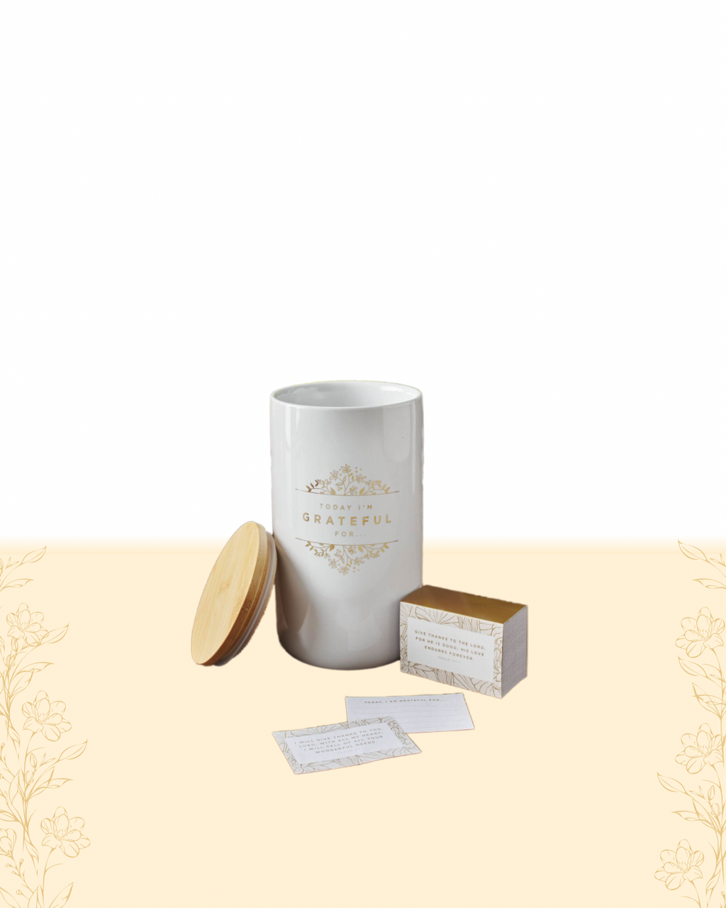 Grateful Gold and White Ceramic Gratitude Jar with Cards