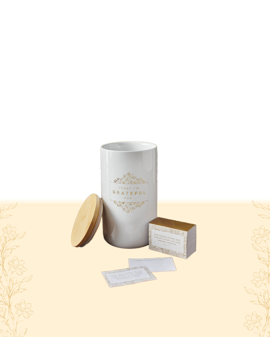 Grateful Gold and White Ceramic Gratitude Jar with Cards