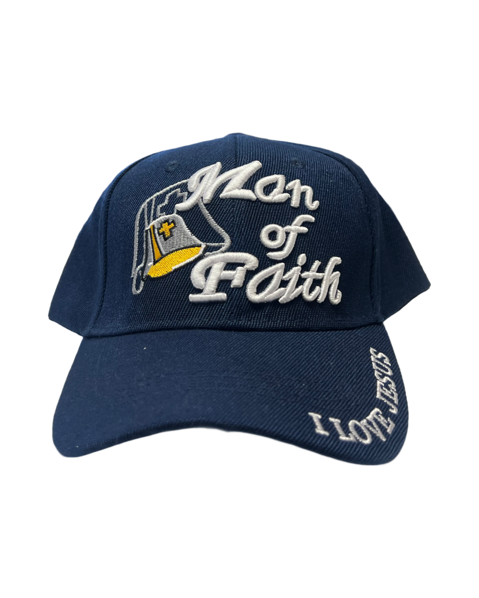 Man of Faith I Love Jesus Snapback Hat Ball Cap White Religious Embroidered