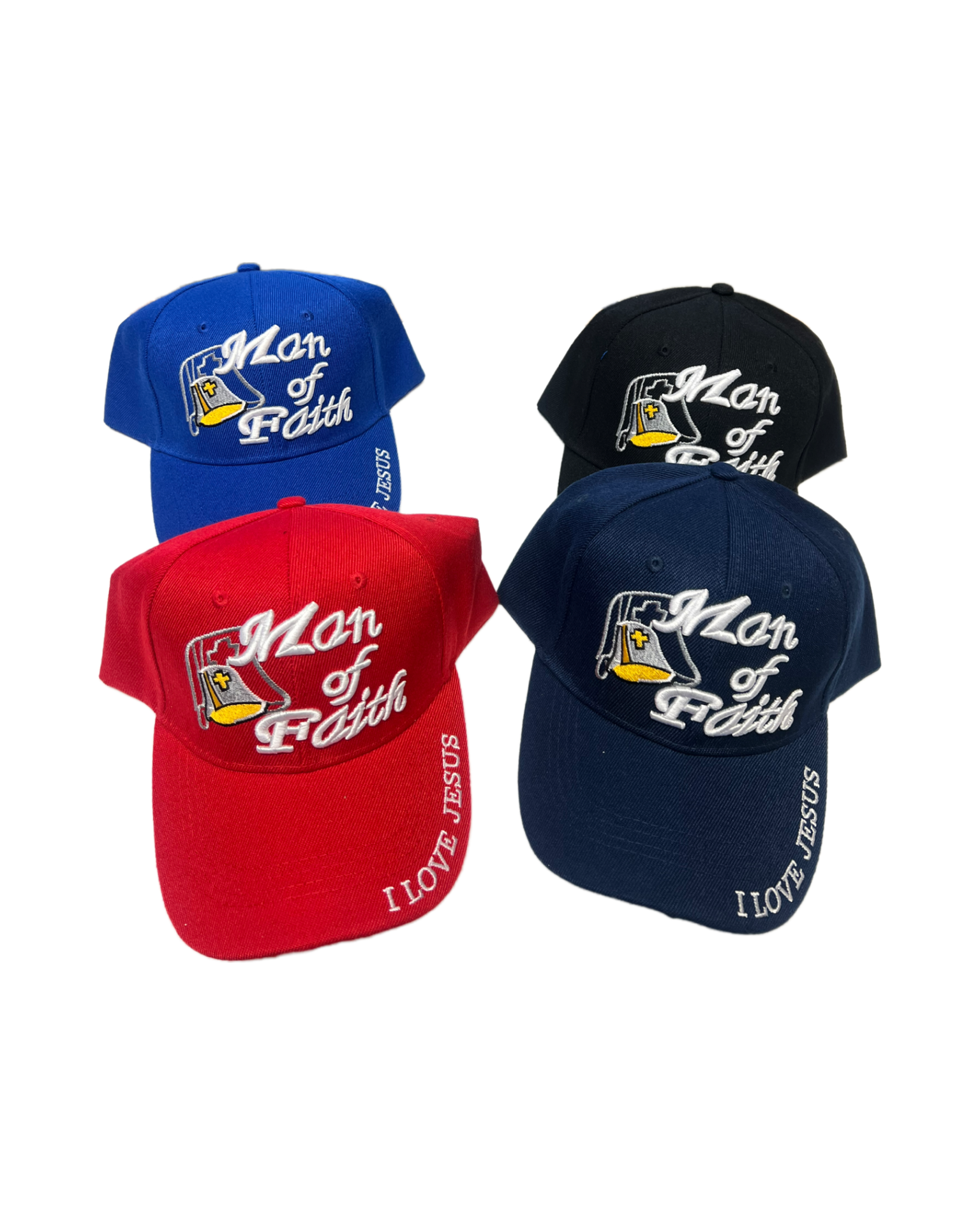Man of Faith I Love Jesus Snapback Hat Ball Cap White Religious Embroidered
