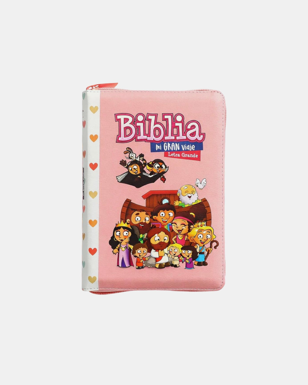 Biblia para Niñas Mi Gran Viaje tamaño compacta imit piel rosada con corazones