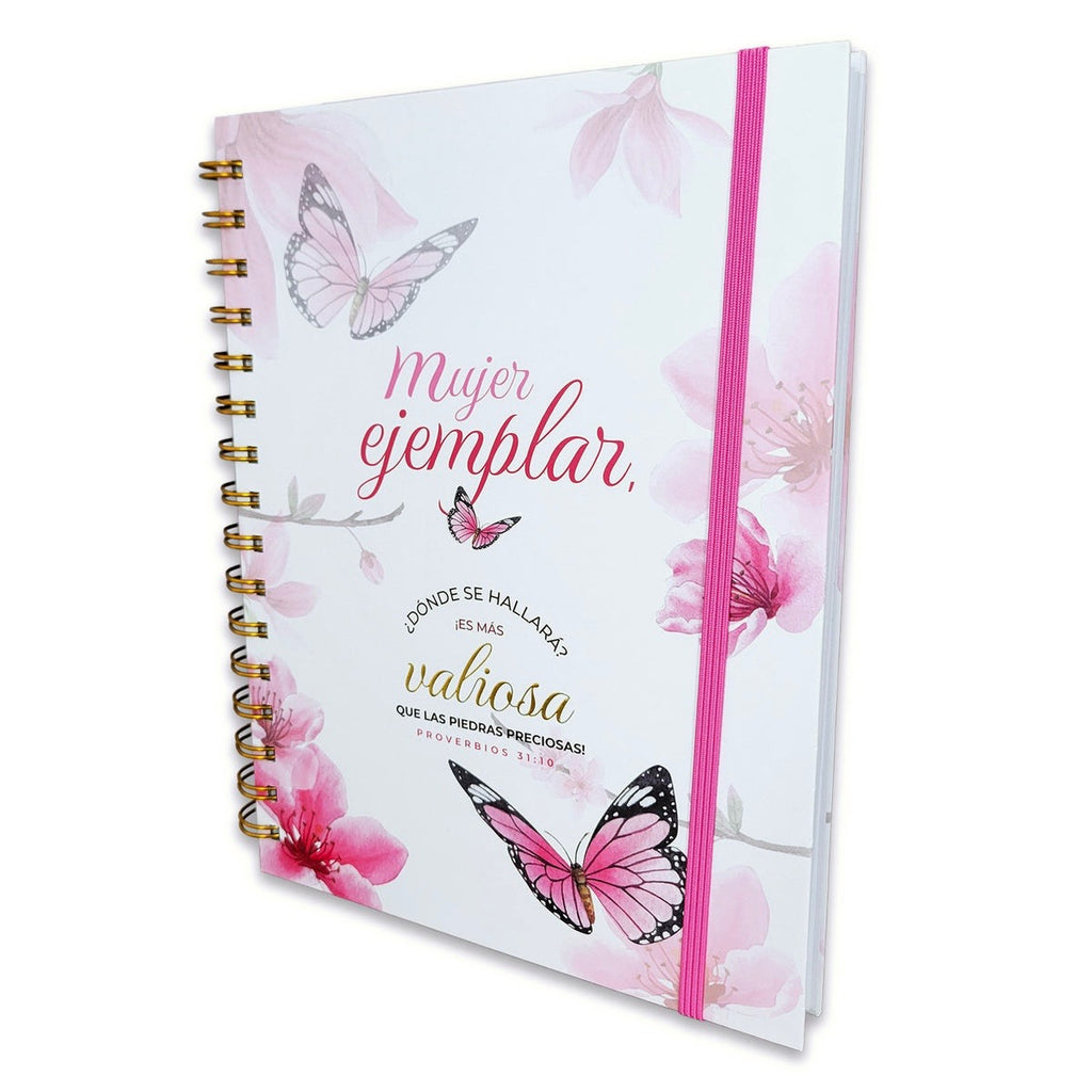 Libreta Espiral con Elástico: Mujer ejemplar - Proverbios 31:10, tapa dura