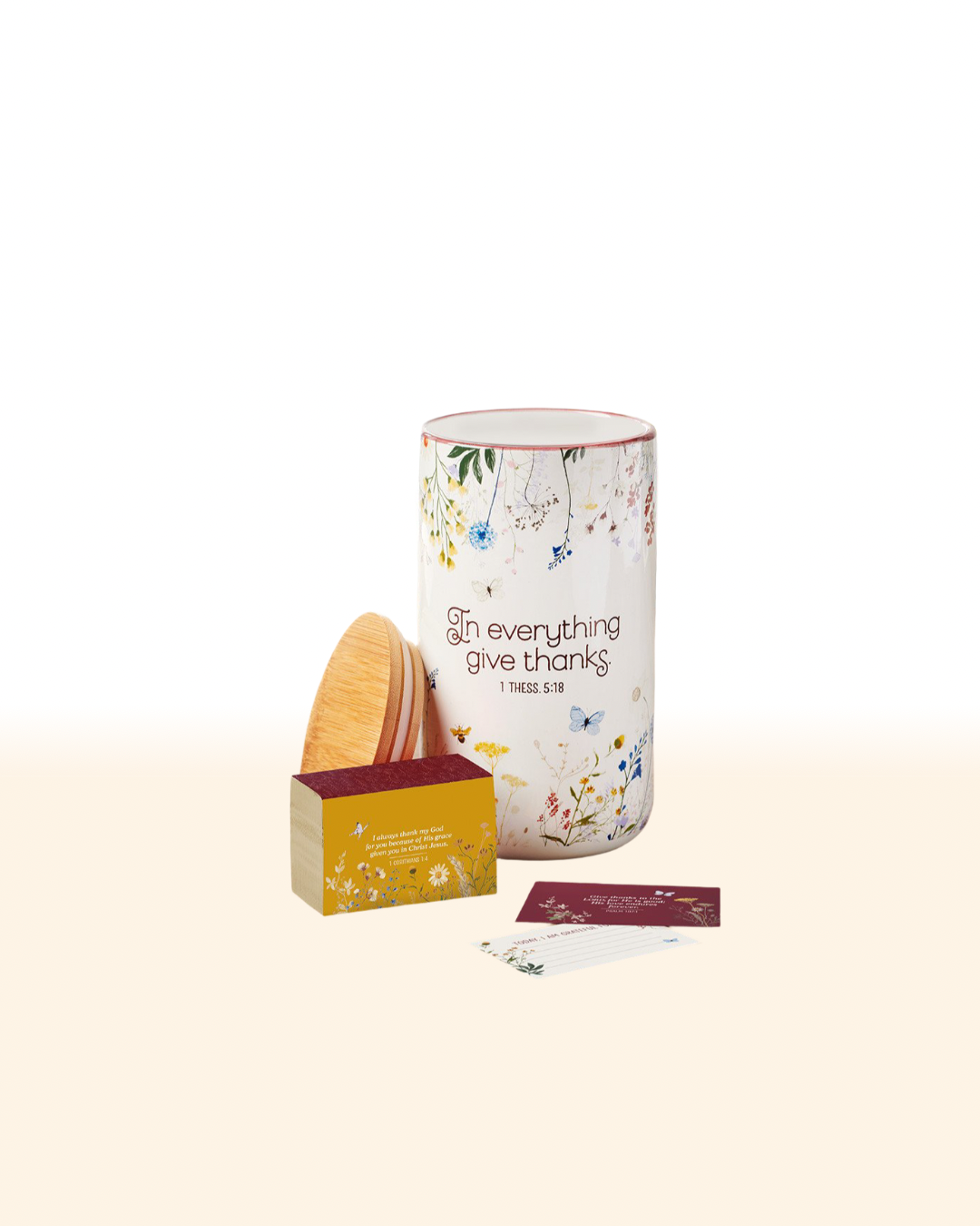 Give Thanks Topsy-Turvy Wildflower Ceramic Gratitude Jar - 1 Thessalonians 5:18