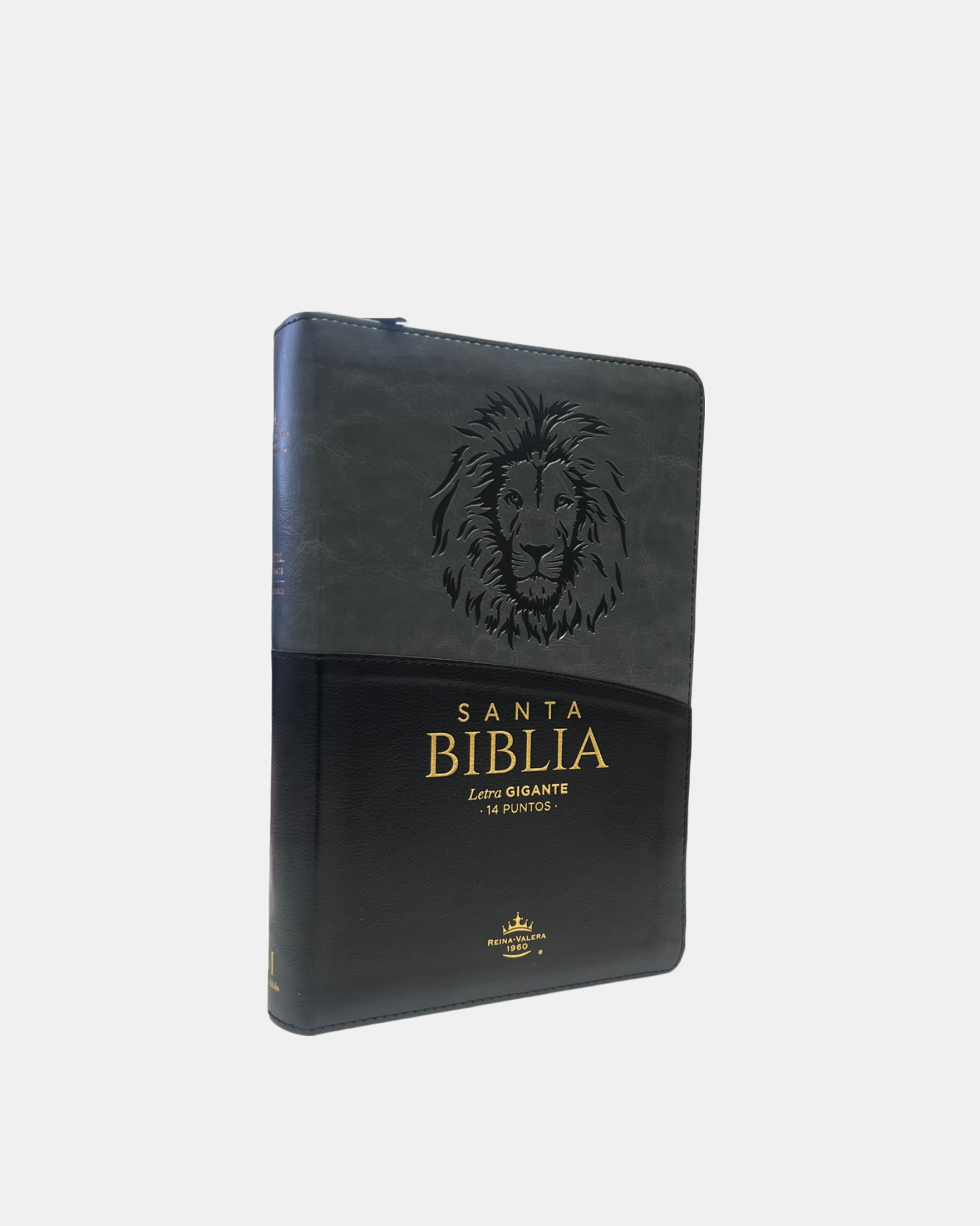 Biblia con Cierre Letra Gigante 14 puntos RV1960, imit piel negro y gris león con índice